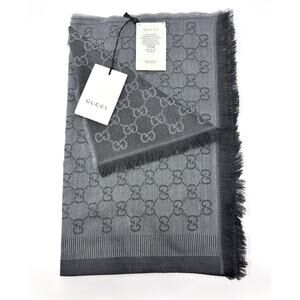 Gucci GG Jacquard Wool/Silk Scarf Anthracite Grey 70 x 195 cm